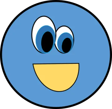 a blue smiley face with big eyes