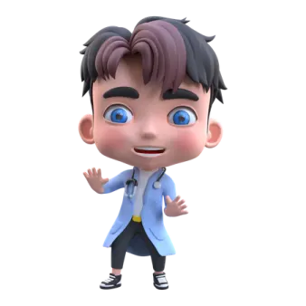 a cartoon character in a blue coat and black pants