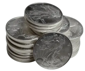 a stack of silver coins