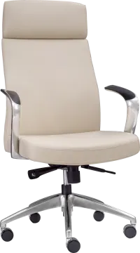a white office chair with chrome legs