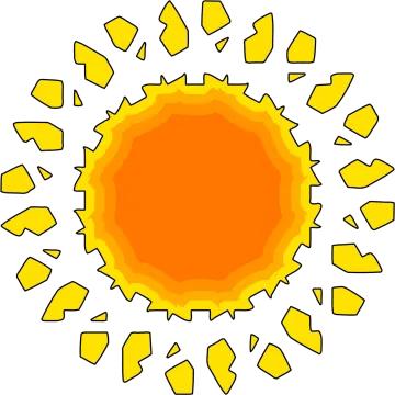 an orange sun with yellow arrows around it