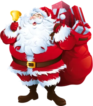 a cartoon santa holding a bag of presents