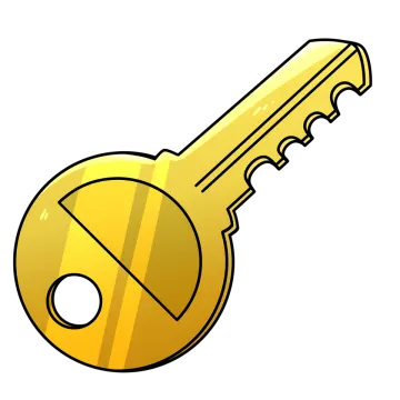 a golden key on a white background