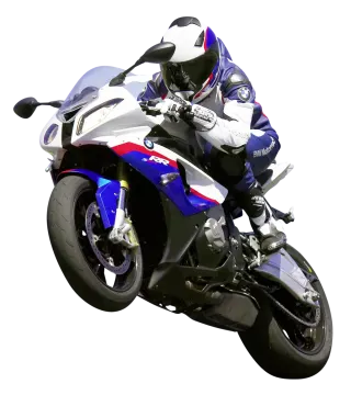 a person riding a motorcycle on a white background