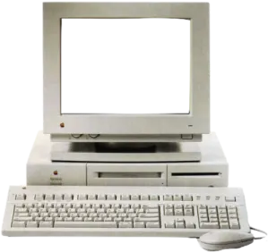 an old computer with a keyboard and mouse