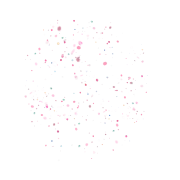 a white background with pink, blue and green confe