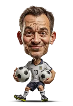 a cartoon of a man holding a soccer ball