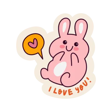 an illustration of a pink bunny with the words i love you