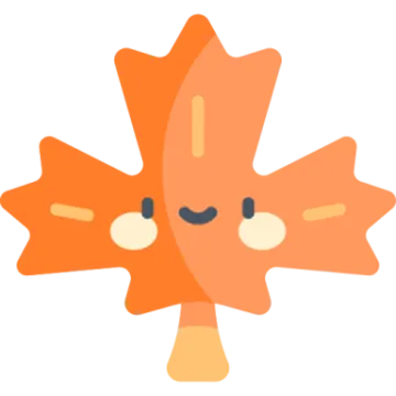 an orange maple leaf with black eyes