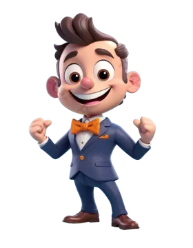 a cartoon character in a suit and bow tie