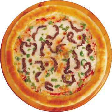 a pizza with meat and cheese on it