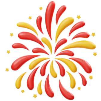 a red and yellow fireworks with stars