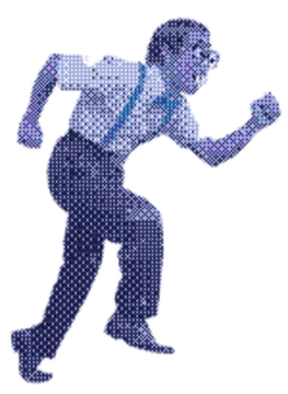 a man in a suit and tie running