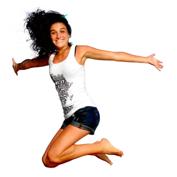 a woman jumping in the air