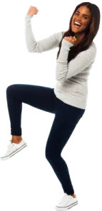 a woman is jumping in the air