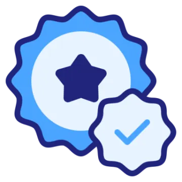 a blue badge with a star in the middle