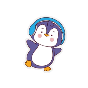 a cartoon penguin with headphones on