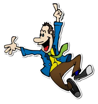 a cartoon man jumping with his arms up
