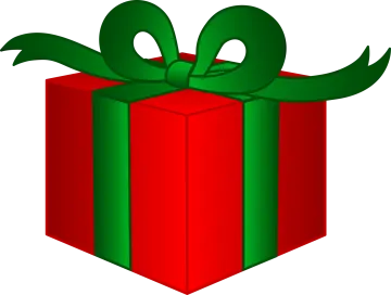 a red gift box with green ribbon