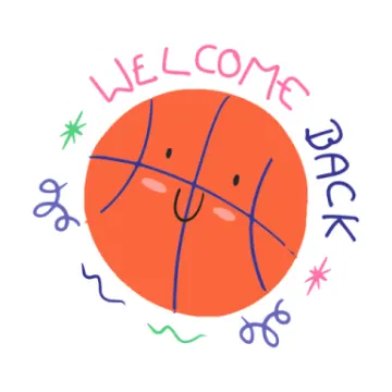 a drawing of a basketball ball with the word welcome