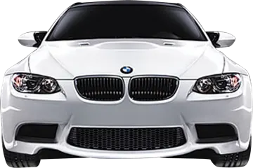 the front view of a white car
