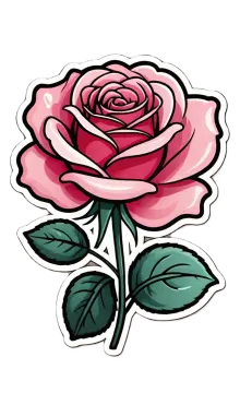 a pink rose with green leaves