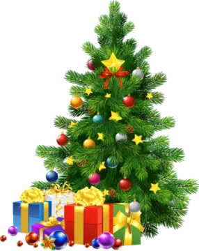a christmas tree with presents around it