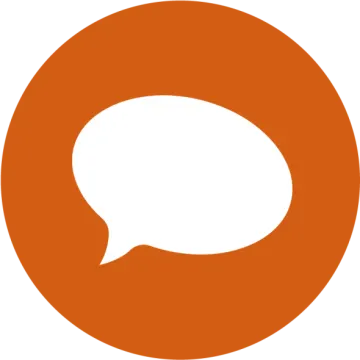 an orange speech bubble with a white background
