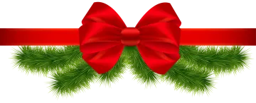 a red ribbon with a bow and pine branches