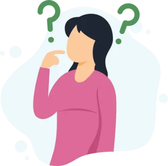 a woman with question marks on her face