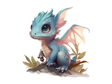 an illustration of a baby dragon sitting on the ground