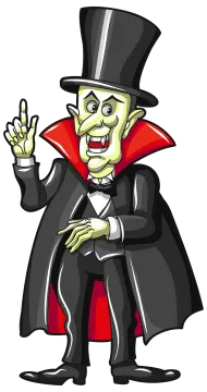 a cartoon dracula in a top hat and cloak