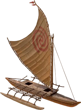 a boat with a sail on top of it
