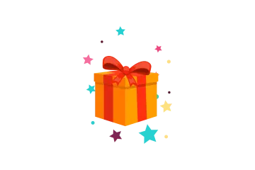 a gift box with a red bow and stars around it