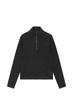 a picture of a black flee jacket with zippers