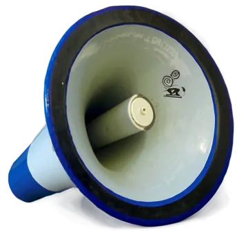 a blue and white megaphone on a white background
