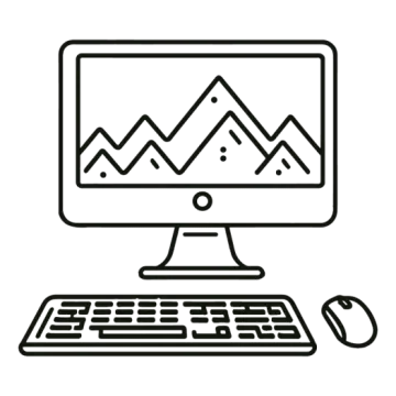 a computer with mountains in the background