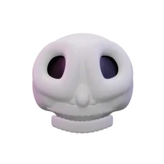 a white skull with purple eyes