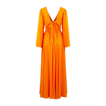 a woman in an orange dress