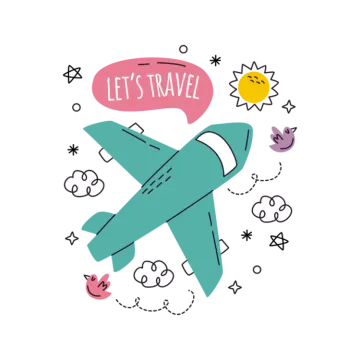 an airplane with a speech bubble that says let travel