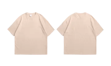 a picture of two t - shirts, one in pink and the other in beige