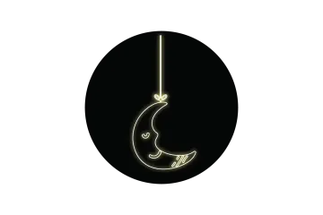 a black and white logo with a crescent in the middle