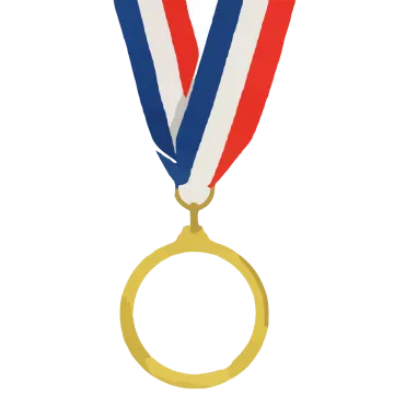 a gold medal with a red, white and blue ribbon