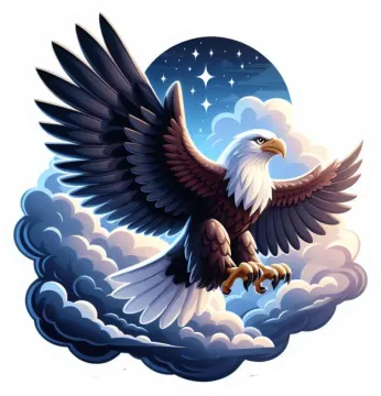 an eagle flying in the sky with clouds