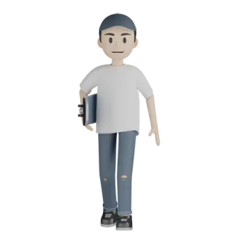 a cartoon character with a white shirt and blue jeans