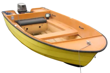a small yellow boat on a white background