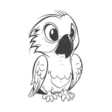 a black and white drawing of a parrot