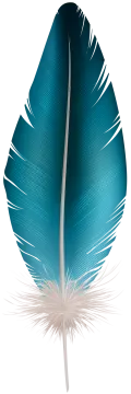a blue leaf with white feathers on it