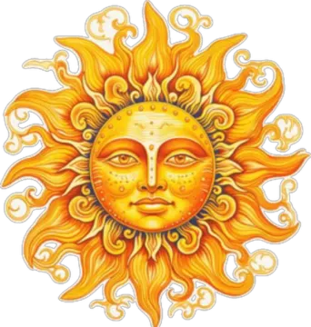 a drawing of a sun with a face