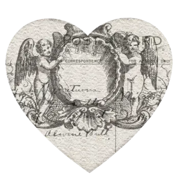 a heart with an image of angels on it